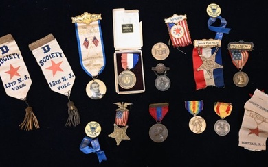 15 Piece Group of New Jersey Volunteers Ribbons, Medals, and Lincoln Post