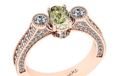 1.50 ctw GIA Certified Fancy Brown Greenish Yellow and white Diamond 14K Rose Gold Engagement Ring