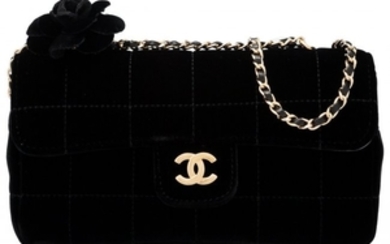 16036: Chanel Black Quilted Velvet Small Shoulder Bag w