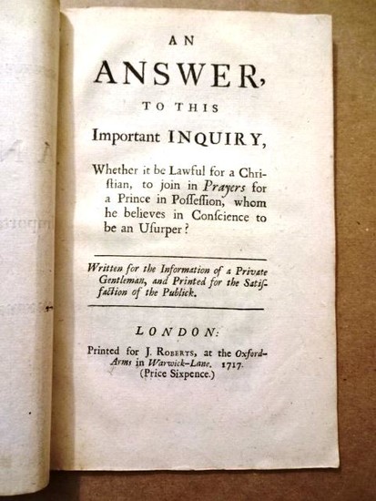 1717 Pamphlet An Answer to an Important Inquiry