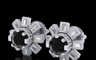 1.77 ctw Fancy Black Diamond Art Deco Stud Earrings 18k White Gold