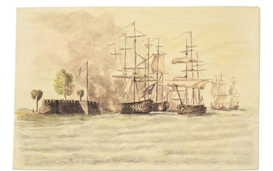 1776 BATTLE OF SULLIVAN'S ISLAND WATERCOLOR, ATTRIBUTED