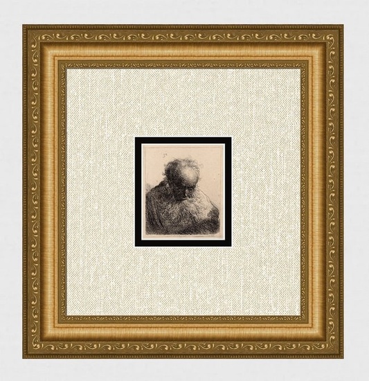 1800s Rembrandt Etching B325 Old Man Flowing Beard DURAND Original Framed