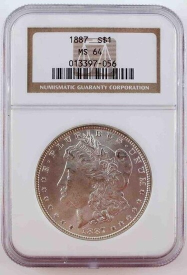 1887 MORGAN SILVER DOLLAR NCG MS64 COIN