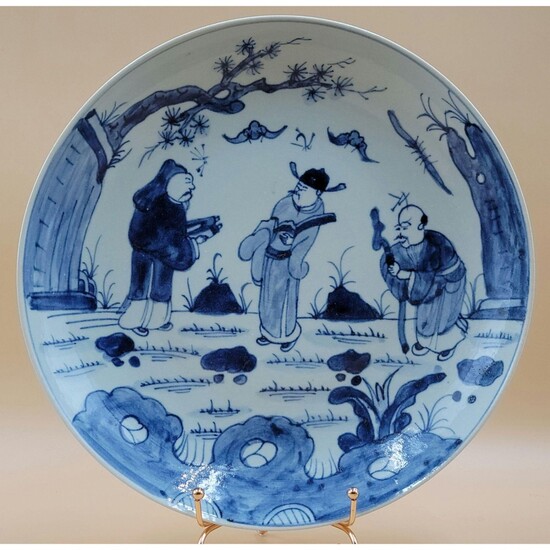 18TH C Chinese Blue And White Dish With Figures