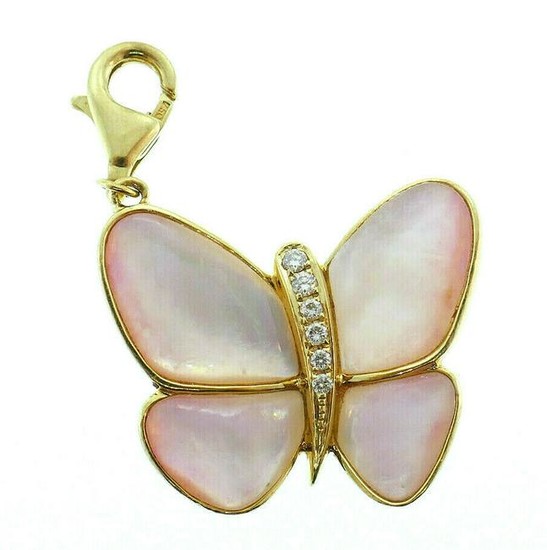 18k Yellow Gold Diamond Pink Pearl Butterfly Charm