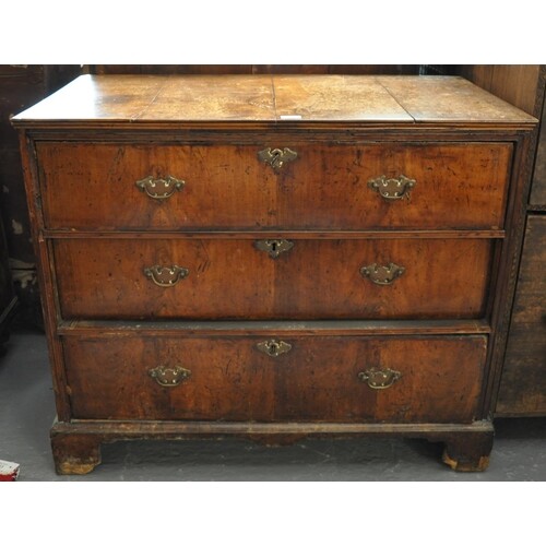 18th Century walnut and oak three drawer straight fronted ch...