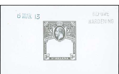 1913 3/- Frame Die Proof in black on white glazed card, stam...