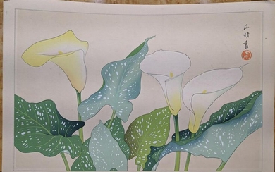 1950s White Lilies Japanese Woodblock Print