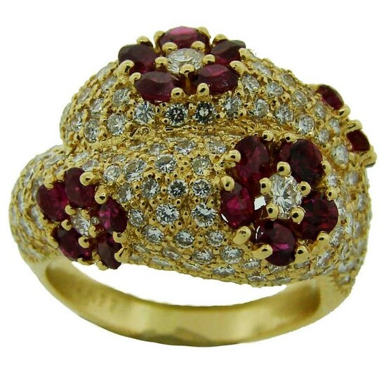 1980s Graff Ruby Diamond Yellow Gold Cocktail Ring