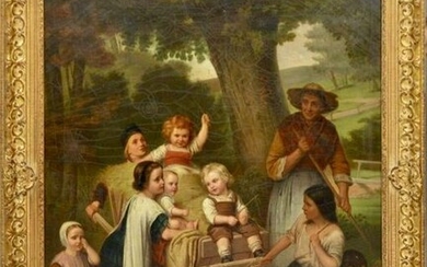 19TH C. CONTINENTAL OIL PAINTING ON CANVAS