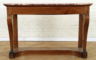19TH C. MAHOGANY MARBLE TOP CONSOLE TABLE