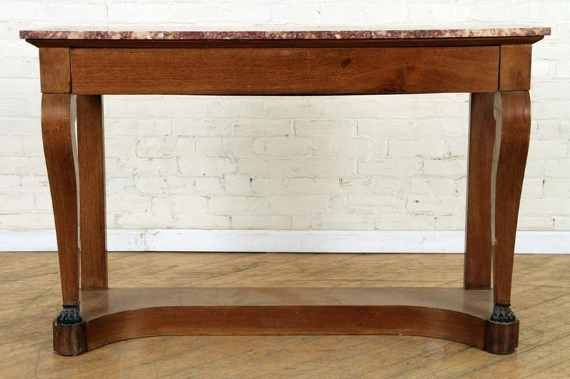 19TH C. MAHOGANY MARBLE TOP CONSOLE TABLE