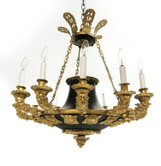 19th C. French 6 light Figural Bronze Chandelier