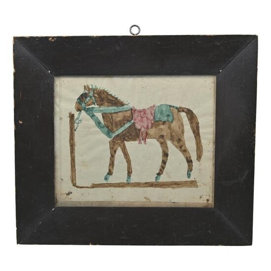 19th Century American Folk Art Drawing with Ink, Horse.
