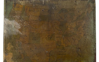 19th Century Map of United States Painted Tin