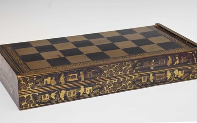 19th century Chinese lacquer and gilt decorated games board