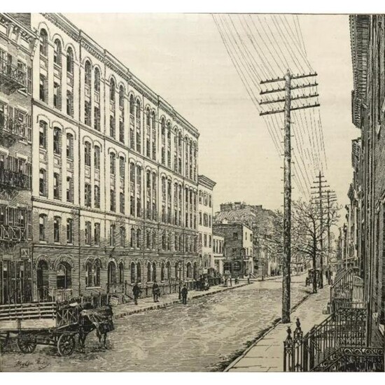 19thc Engraving Cherry Street, Manhattan, New York