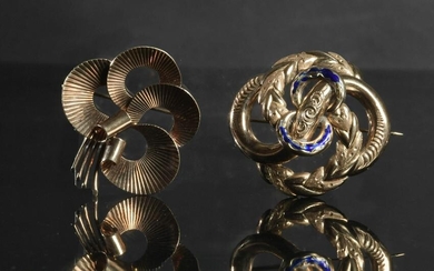 2 14K Gold Brooches, Circa 1870 and Mid-Century Modern