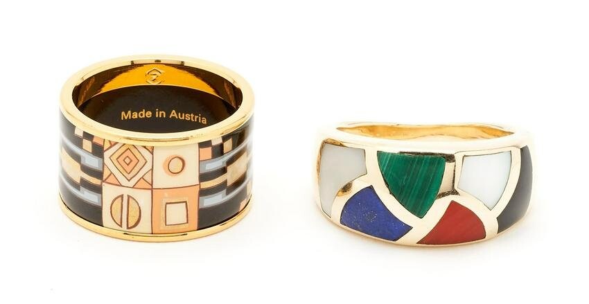 2 Ladies Yellow Gold Designer Rings, Freywille & Asch