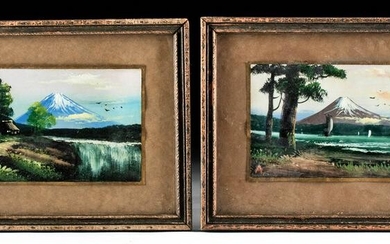 20th C. Japanese Oil Paintings of Mount Fuji (pr)