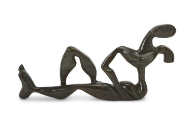 20th Century American School, Abstract figure in repose, Patinated bronze