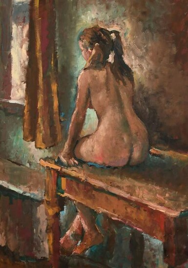 20th century school, a study of a nude female sitting