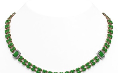 27.5 ctw Jade & Diamond Necklace 14K Rose Gold