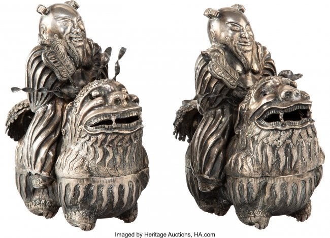 28036: A Pair of Chinese Export Silver Figures of Zhong