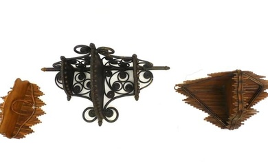 (3) Victorian wicker small hanging shelves. To