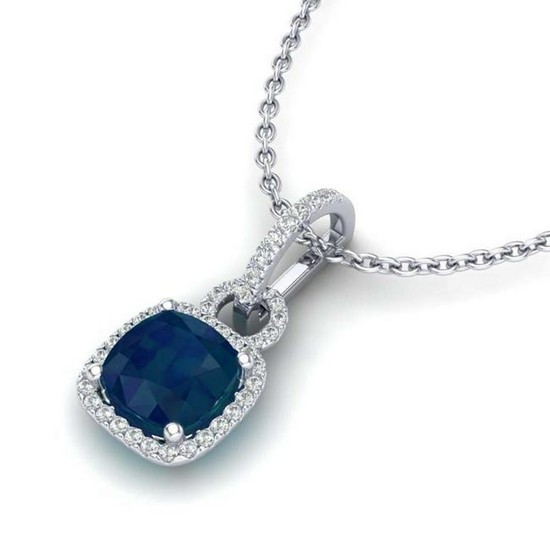 3 ctw Sapphire & VS/SI Diamond Necklace 18K White Gold