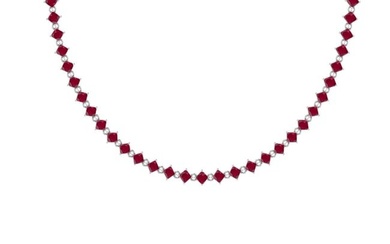30.03 Ctw Ruby 14K White Gold Necklace