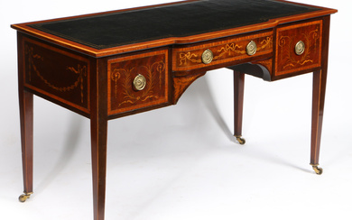 3408436. A 19TH CENTURY MAHOGANY AND SATINWOOD INLAID WRITING DESK, IN THE MANNER OF EDWARDS AND ROBERTS.