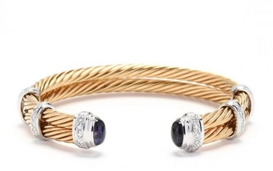 14KT Bi-Color Gold, Diamond, and Gem-Set Cuff Bracelet