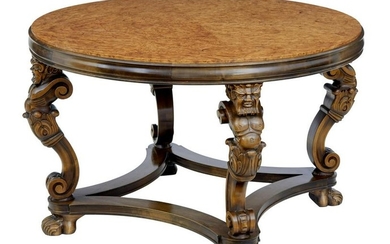 20TH CENTURY CARVED BURR BIRCH COFFEE TABLE