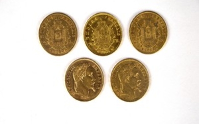5x 20 Francs Or Napoléon III tête laurée