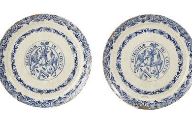 36-Delft: beautiful pair of earthenware plates with blue...