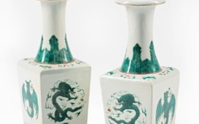 Chinese Famille Verte Porcelain Bottle Vases