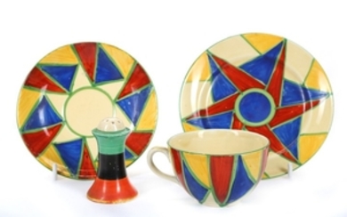Clarice Cliff Bizarre tea cup saucer and side...
