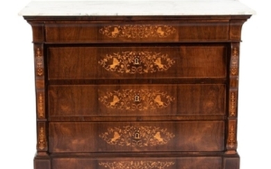 A Continental Marquetry Inlaid Mahogany Chest of