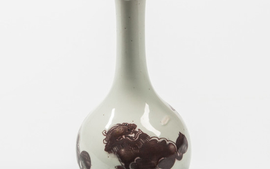Copper Red and White Porcelain Bottle Vase