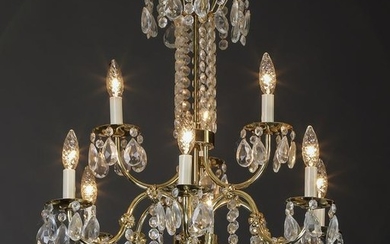 Crystal and gilt brass Louis XV style chandelier