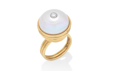 A cultured pearl and diamond ring,, by Grima, circa 1986