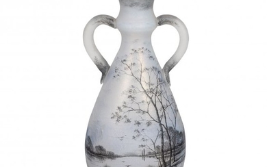 Daum Nancy Enameled Opalescent Glass Vase