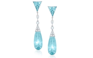 A PAIR OF EARLY 20TH CENTURY AQUAMARINE AND DIAMON…