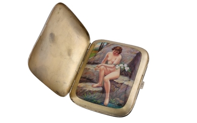 An early 20th century German 935 standard silver and enamel double fronted cigarette case, Pforzheim