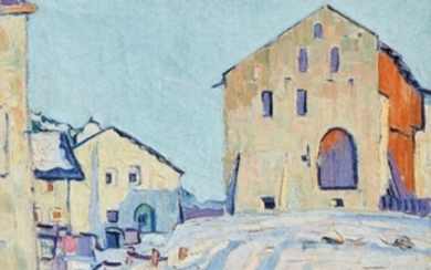 ERNST SAMUEL GEIGER (1876-1965), Engadiner Häuser im Winter (Guarda), 1914
