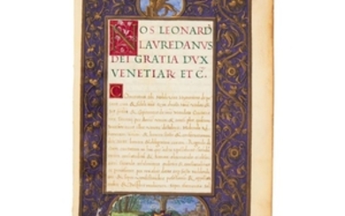 Frontispiece of a Commission of Leonardo Loredan, doge of Venice, appointing Hieronimus de Pesaro to high office, in Latin, illuminated manuscript on parchment [northern Italy (Venice), sixteenth century]