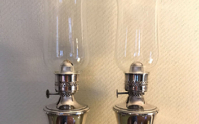 PAIR OF GORHAM STERLING SILVER OIL LAMPS