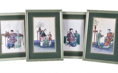 A group of four Chinese rice paper paintings
